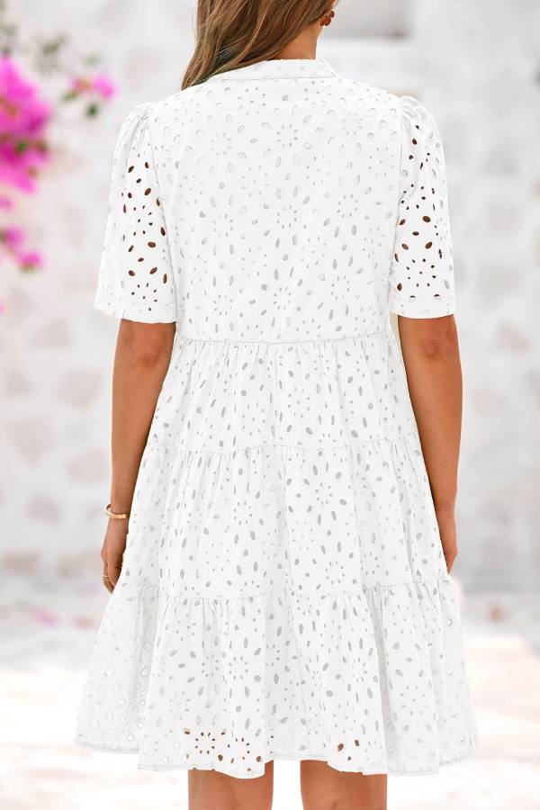 CM | Cuello en V de Mujer Manga Corta Hueco Mini Vestido de Vacaciones