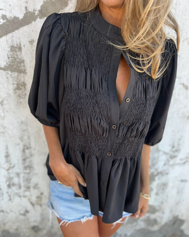 CM | Blusa Casual Moda Manga Corta Unicolor