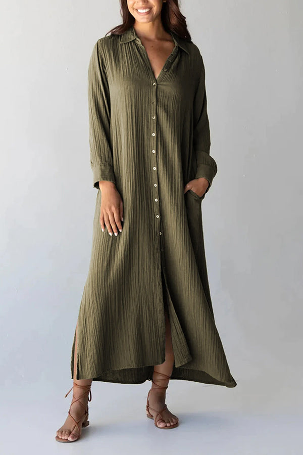 CM | Green Vestido maxi suelto con pliegues y abertura lateral