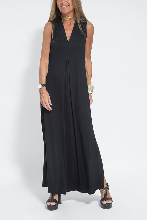 CM | Elegant is forever maxi vestido de punto de color sólido con abertura sin mangas