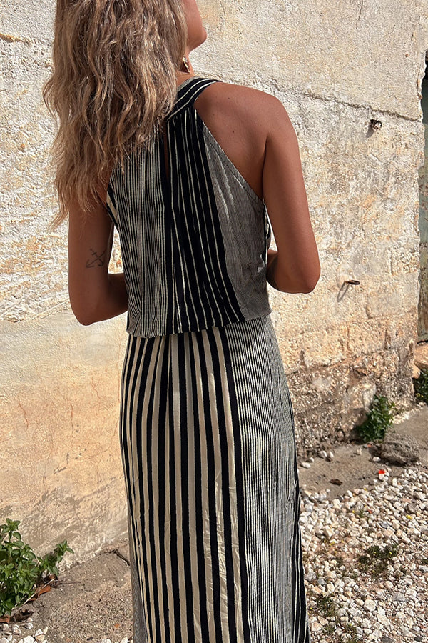 CM | One More Chance Vestido midi de rayas con cintura ajustable