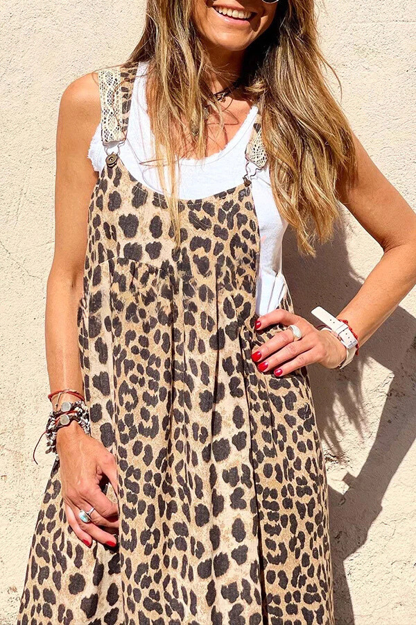 CM | Genial maxi vestido de tirantes patchwork con estampado de leopardo