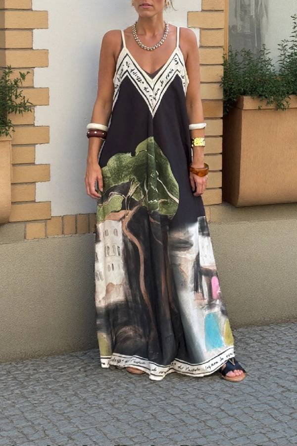 CM | maxi vestido de tirantes con estampado floral en tinta Unique