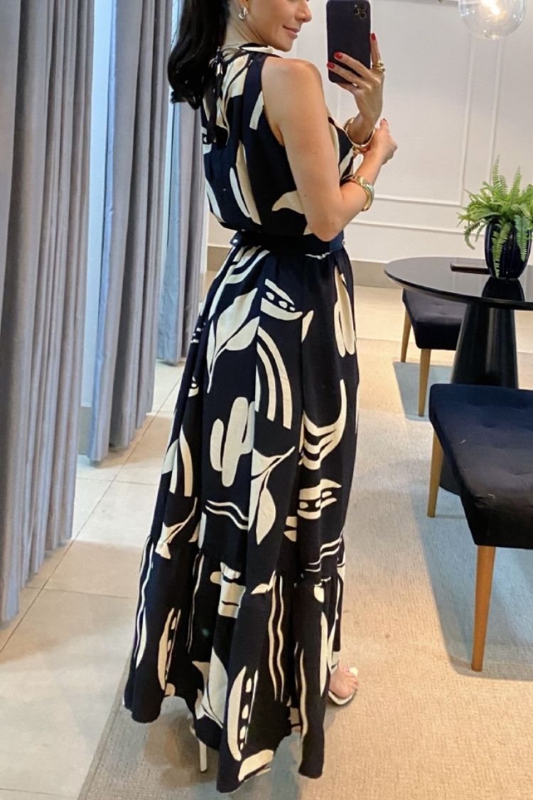 CM | Escote redondo Vestido maxi estampado sin mangas