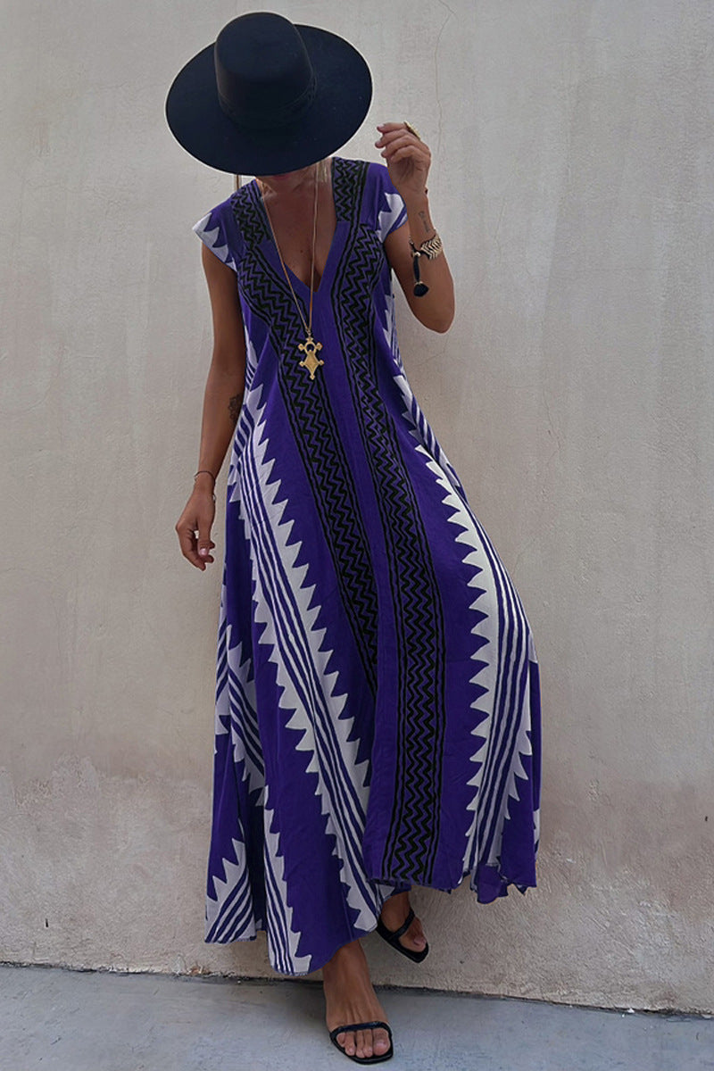 CM | Beach dates maxi vestido estampado étnico en línea A