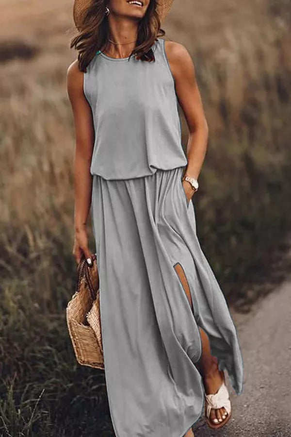 CM | Giselle Vestido maxi de corte holgado con abertura