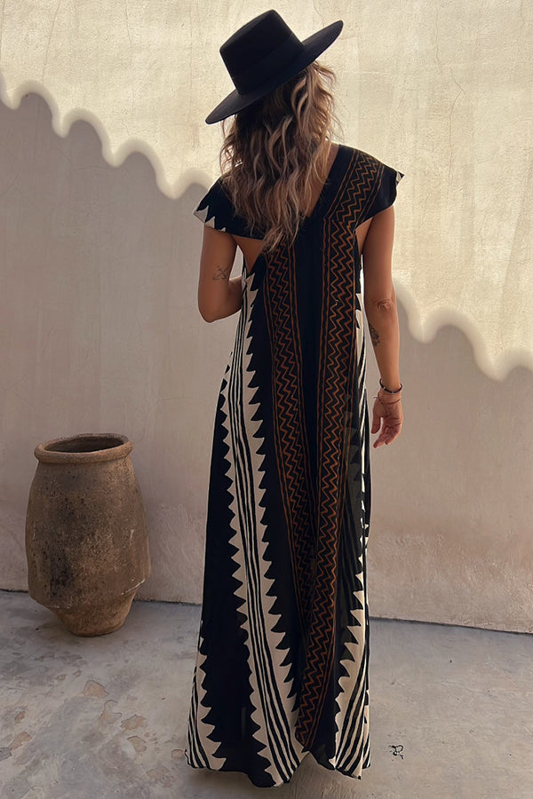 CM | Beach dates maxi vestido estampado étnico en línea A