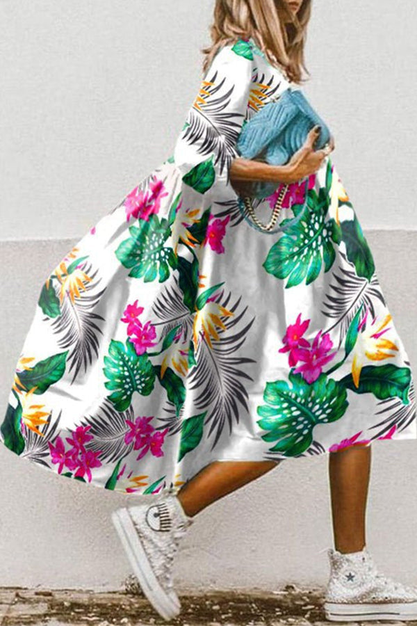 CM | Vestido midi vintage con estampado floral y bajo alto