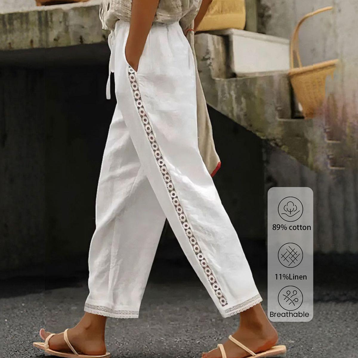 CM | Pantalones blancos boho con cordón