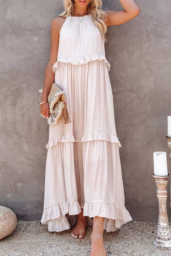 CM | Vittoria Vestido maxi halter fruncido con volantes