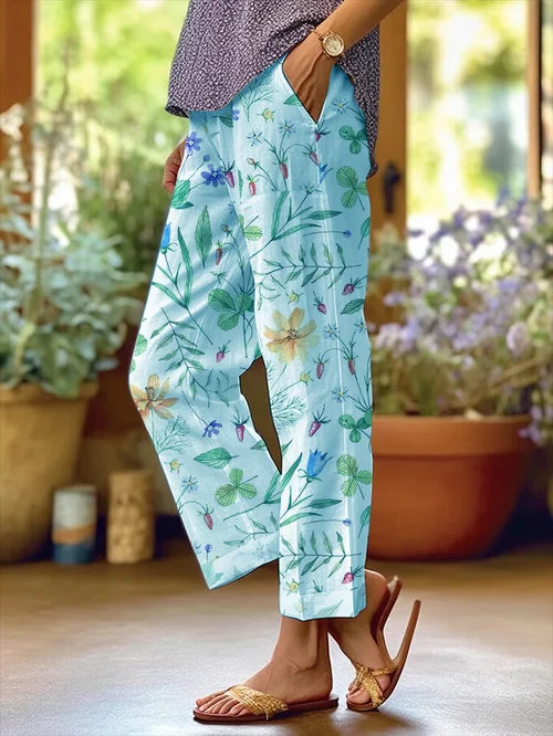 CM | Pantalones casuales con bolsillos sueltos y diseño floral para mujer