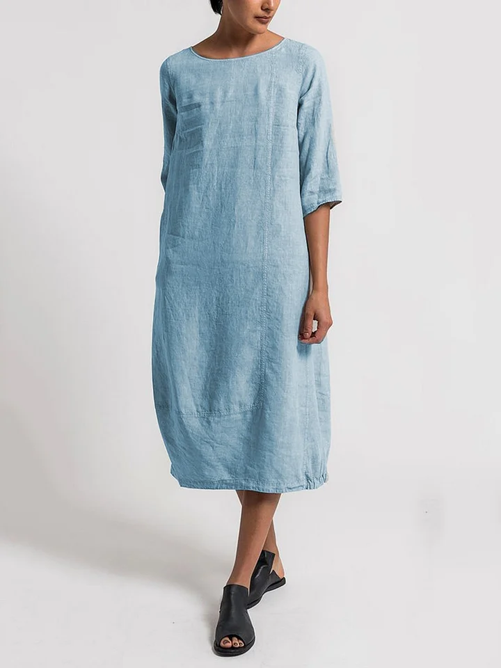 CM | Alice - Vestido informal monocolor con escote redondo y mangas 3/4