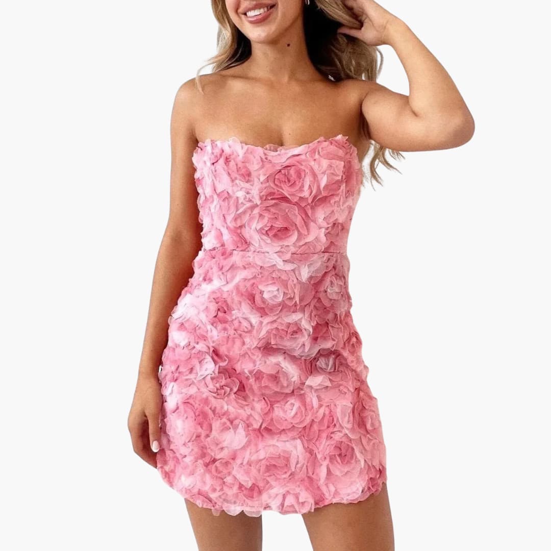 CM | Mini vestido de mujer sin tirantes con textura floral para el verano