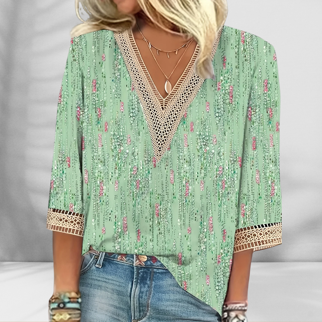 CM | Blusa boho con motivos florales y manga larga