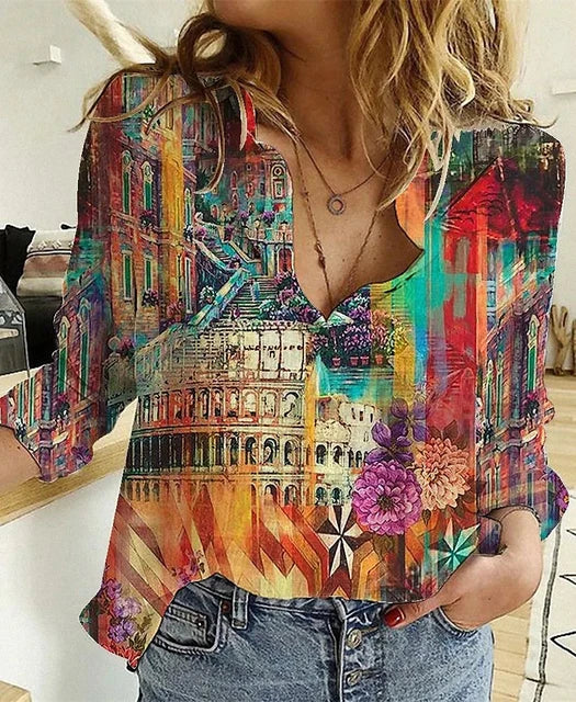 CM | Blusa casual estampada de manga larga