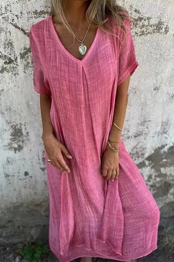 CM | Vestido midi de lino y algodón con cuello en V y corte holgado