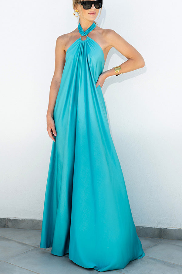 CM | Elegante y fabuloso maxi vestido de fiesta / vocación satinado halter sin espalda