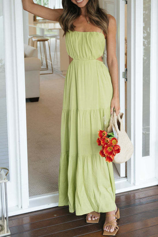 CM | Vestido largo de swing sin mangas, con cintura abierta y capas