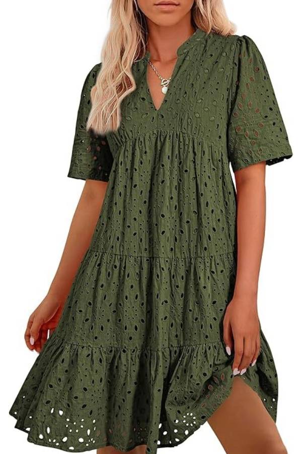 CM | Cuello en V de Mujer Manga Corta Hueco Mini Vestido de Vacaciones