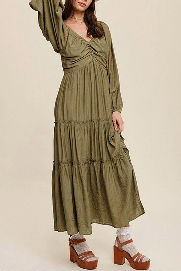 CM | maxi vestido verde de rayas con escote en V y nudo en el cuello