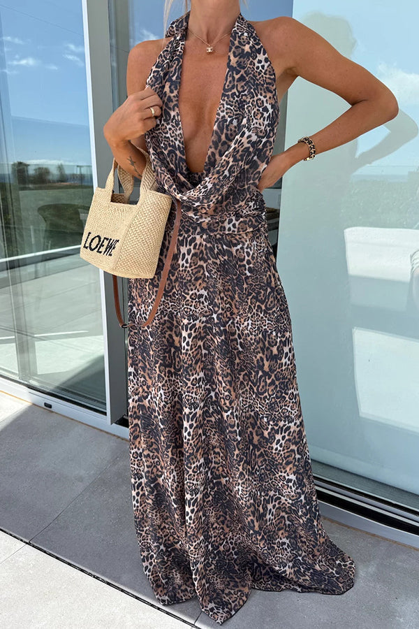 CM | Sexy maxi vestido de encaje sin mangas y escote halterno