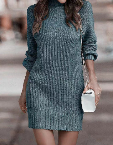 CM | mini vestido casual de manga larga y cuello alto
