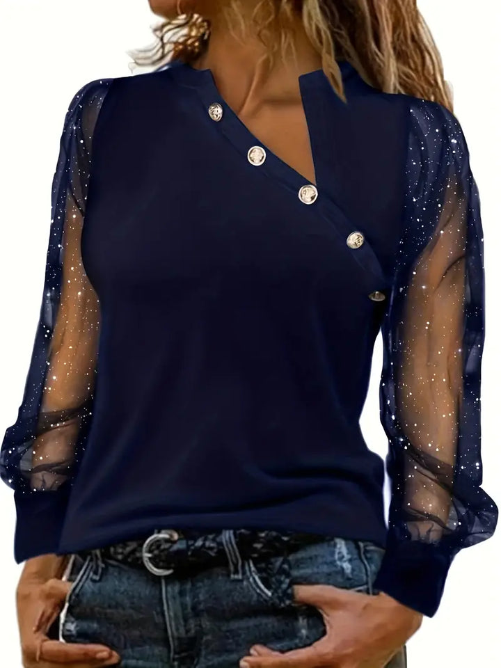 CM | Blusa con escote asimétrico y mangas de rejilla