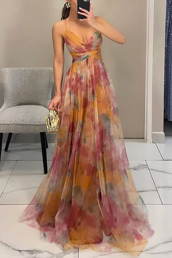 CM | Donita- Elegante vestido largo con lazada y estampado