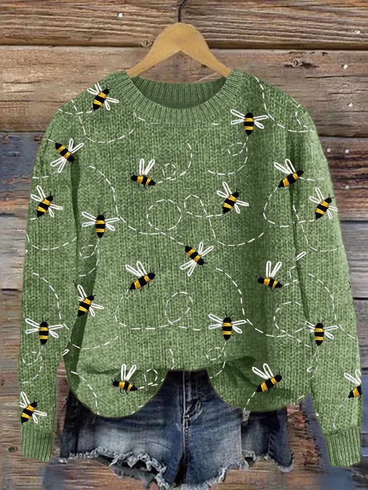 CM | Acogedor jersey de punto con bordado de abejas voladoras