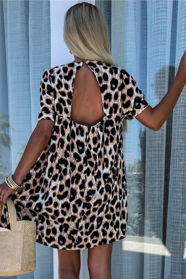 CM | Minivestido caqui de leopardo con escote en V y espalda holgada