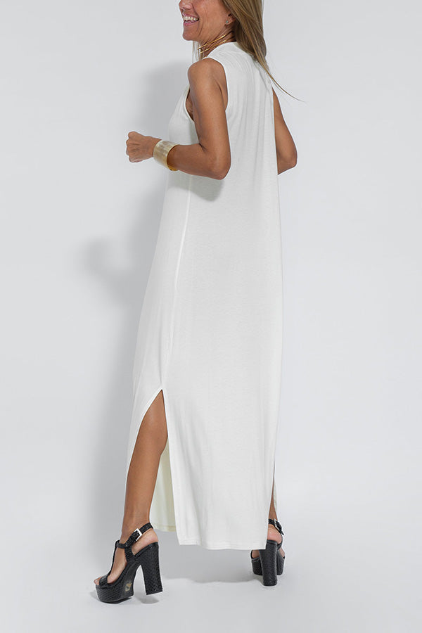 CM | Elegant is forever maxi vestido de punto de color sólido con abertura sin mangas
