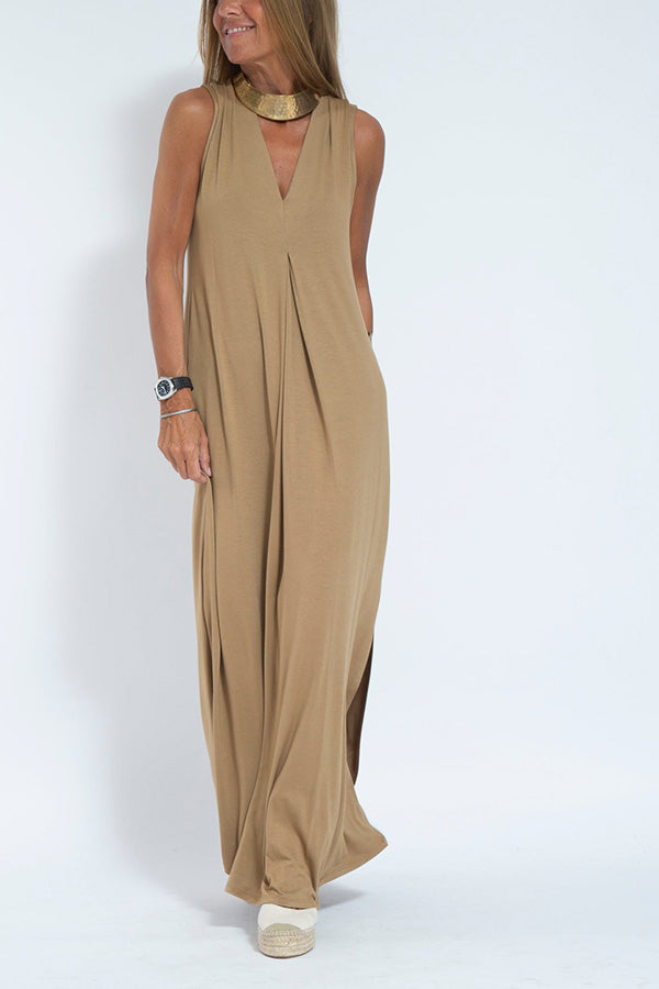 CM | Elegant is forever maxi vestido de punto de color sólido con abertura sin mangas