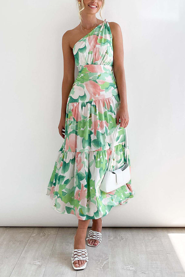 CM | Vestido midi sin mangas, de largo medio y hombros descubiertos