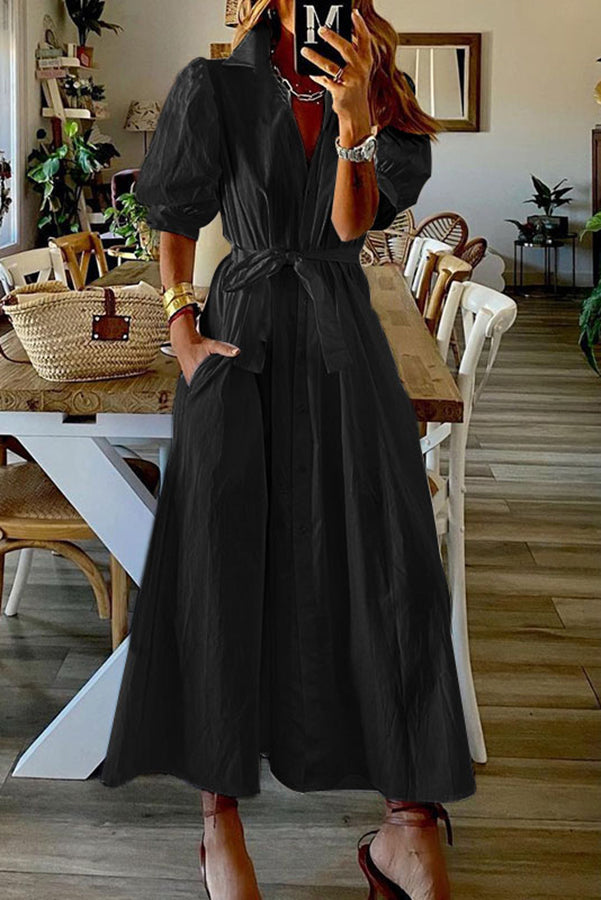 CM | Vestido midi camisero con bolsillos vintage