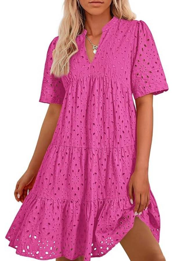 CM | Cuello en V de Mujer Manga Corta Hueco Mini Vestido de Vacaciones