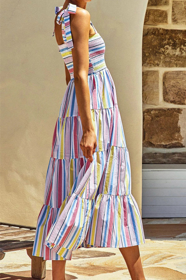 CM | Maxi Vestido de Encaje con Estampado de Rayas Multicolor