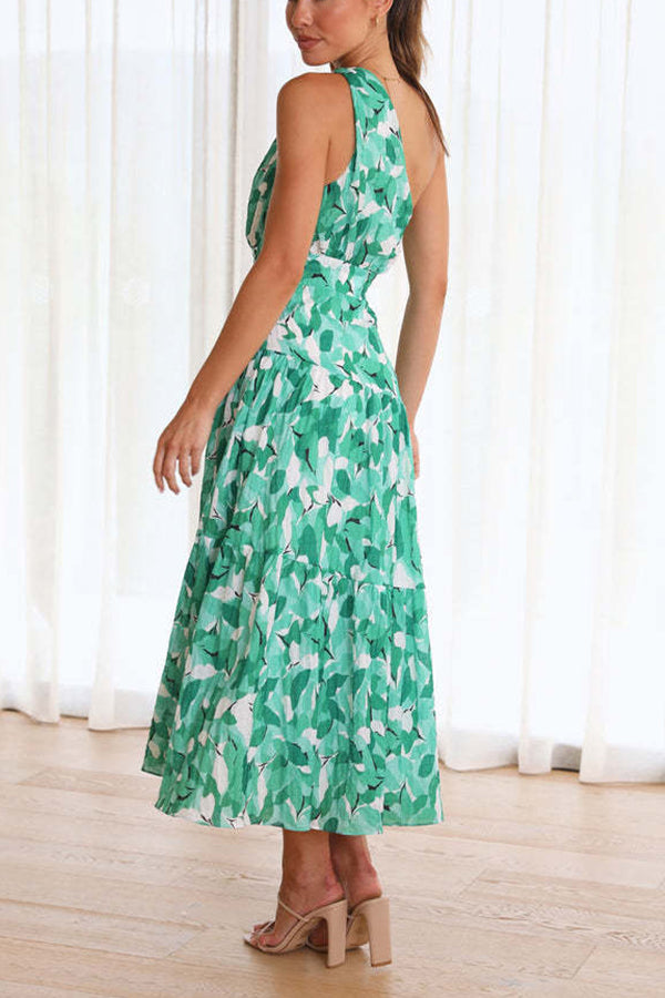 CM | Vestido midi sin mangas, de largo medio y hombros descubiertos