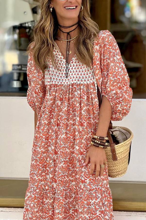 CM | Boheme Lifestyle maxi vestido estampado con mangas abullonadas sueltas