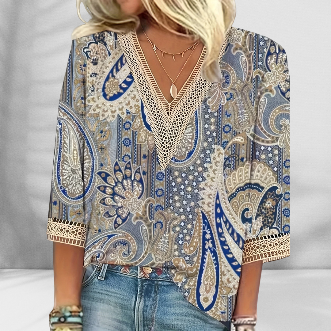 CM | Blusa boho con motivos florales y manga larga