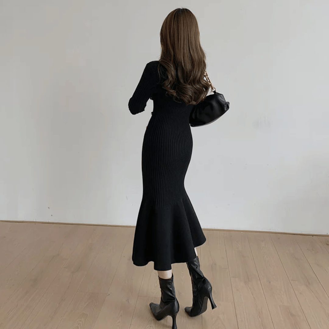 CM | elegante vestido midi de canalé para mujer