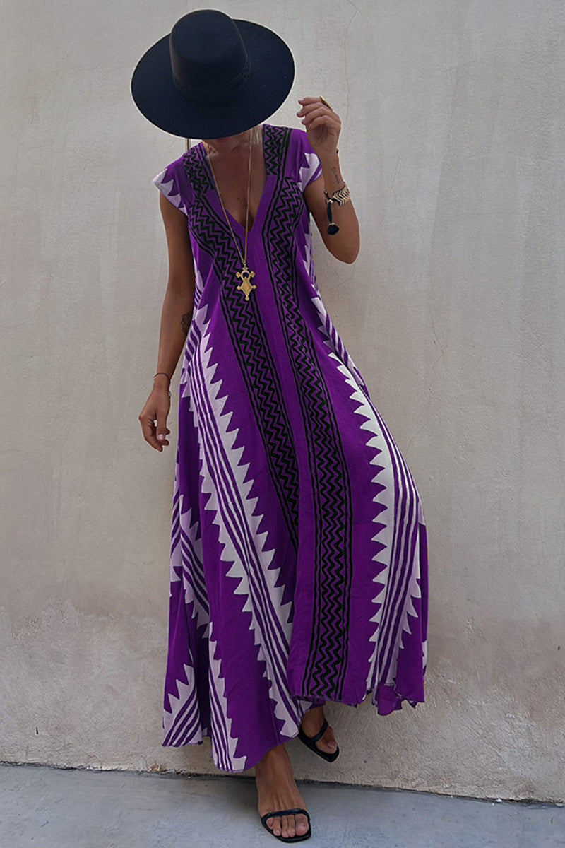 CM | Beach dates maxi vestido estampado étnico en línea A