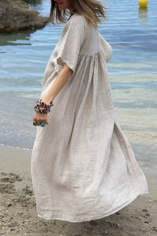 CM | MIRA maxi vestido con escote en V y rayas