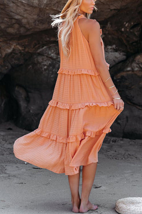 CM | MEZCLA DE ALGODÓN, VESTIDO MIDI ESCALONADO CON BOLSILLOS