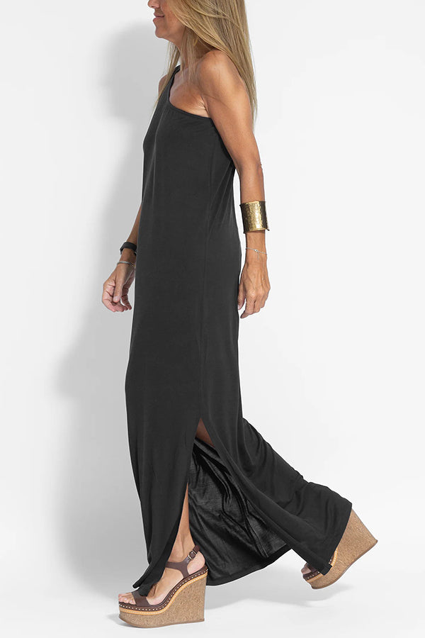 CM | Vestido maxi de un hombro con abertura relajada, impecable y libre