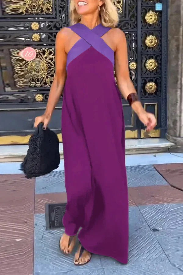 CM | Elegante maxi vestido cruzado sin espalda y sin mangas
