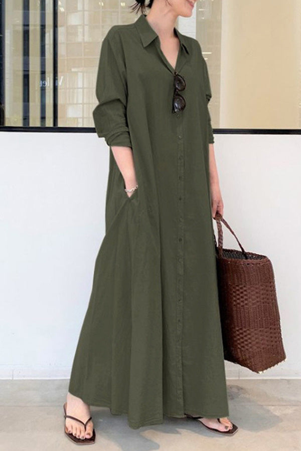 CM | Manga Larga Vestido Largo Casual Sencillo