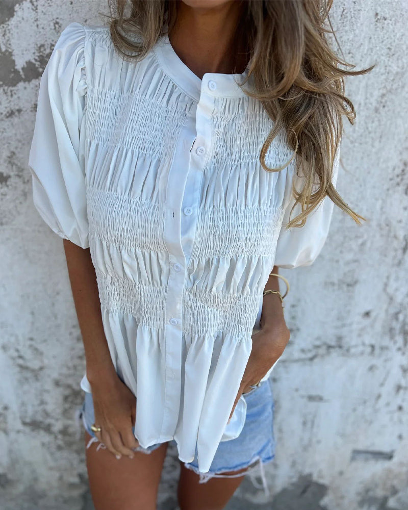 CM | Blusa Casual Moda Manga Corta Unicolor