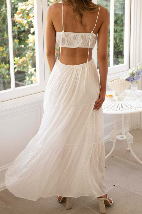 CM | Vestido largo de swing sin mangas, con cintura abierta y capas
