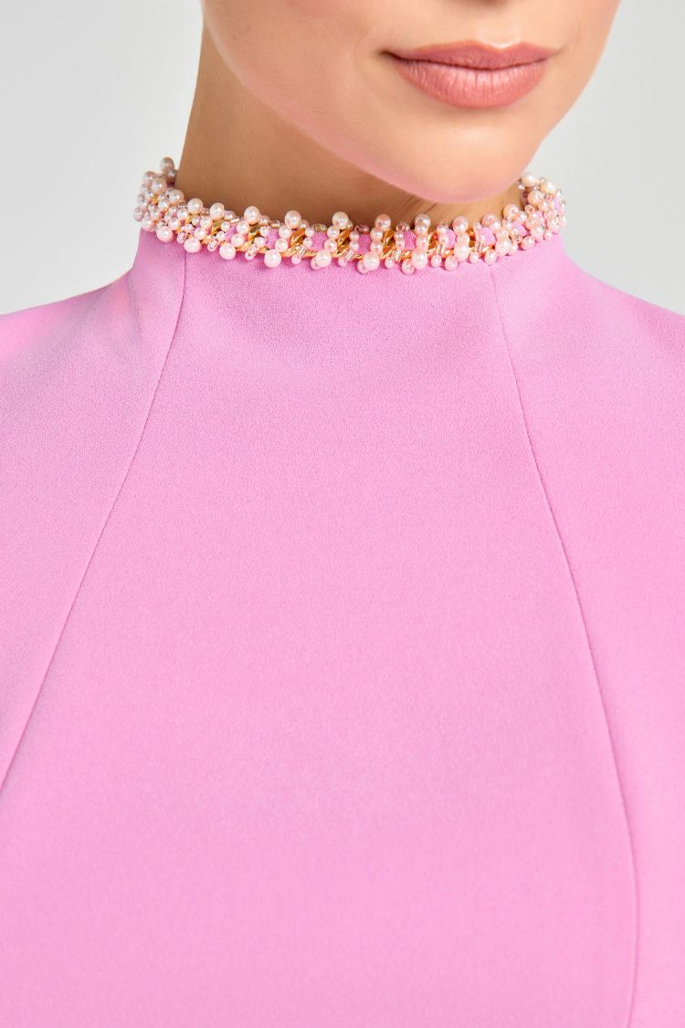 CM | Dulce y elegante fragancia Mini vestido de manga corta con cuentas y bolsillos