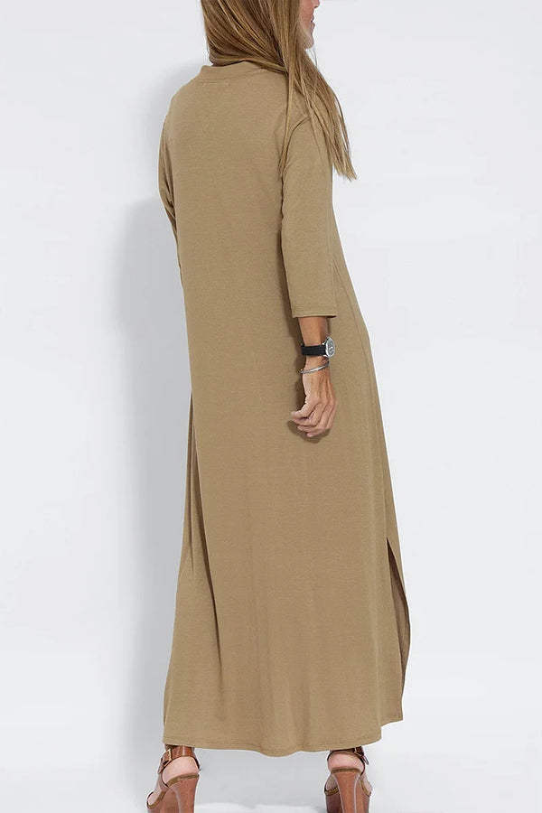 CM | Mujeres Casual Cuello en V Color Sólido Maxi Vestido